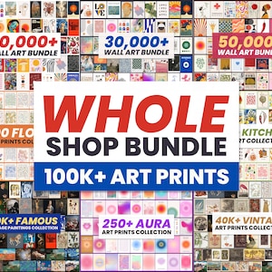 Hele shopbundel | 100.000+ kunstafdrukken | PLR MRR Commercieel gebruik | 300 dpi-posters, vintage en moderne kunst | Direct downloaden
