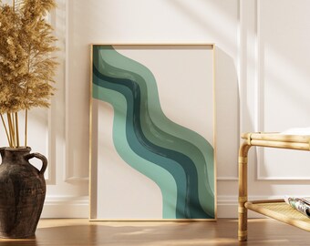 Minimalist Abstract Waves Flow Wall Art Print | Modern Ocean Lines Poster | Neutral Boho Aesthetic Decor | Gallery Wall Digital Download