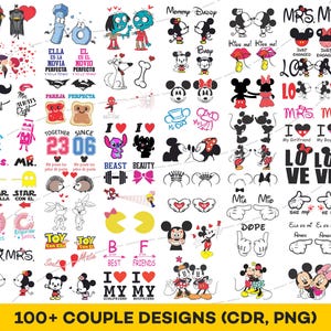 Couple T-Shirt Designs Bundle: 100+ PNG, CDR, PDF Files (Digital Download)