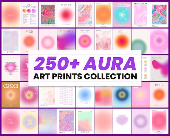 250+ Aura Wall Art Bundle | Aesthetic Gradient Prints | Printable Posters | Digital Download | Modern Home Decor