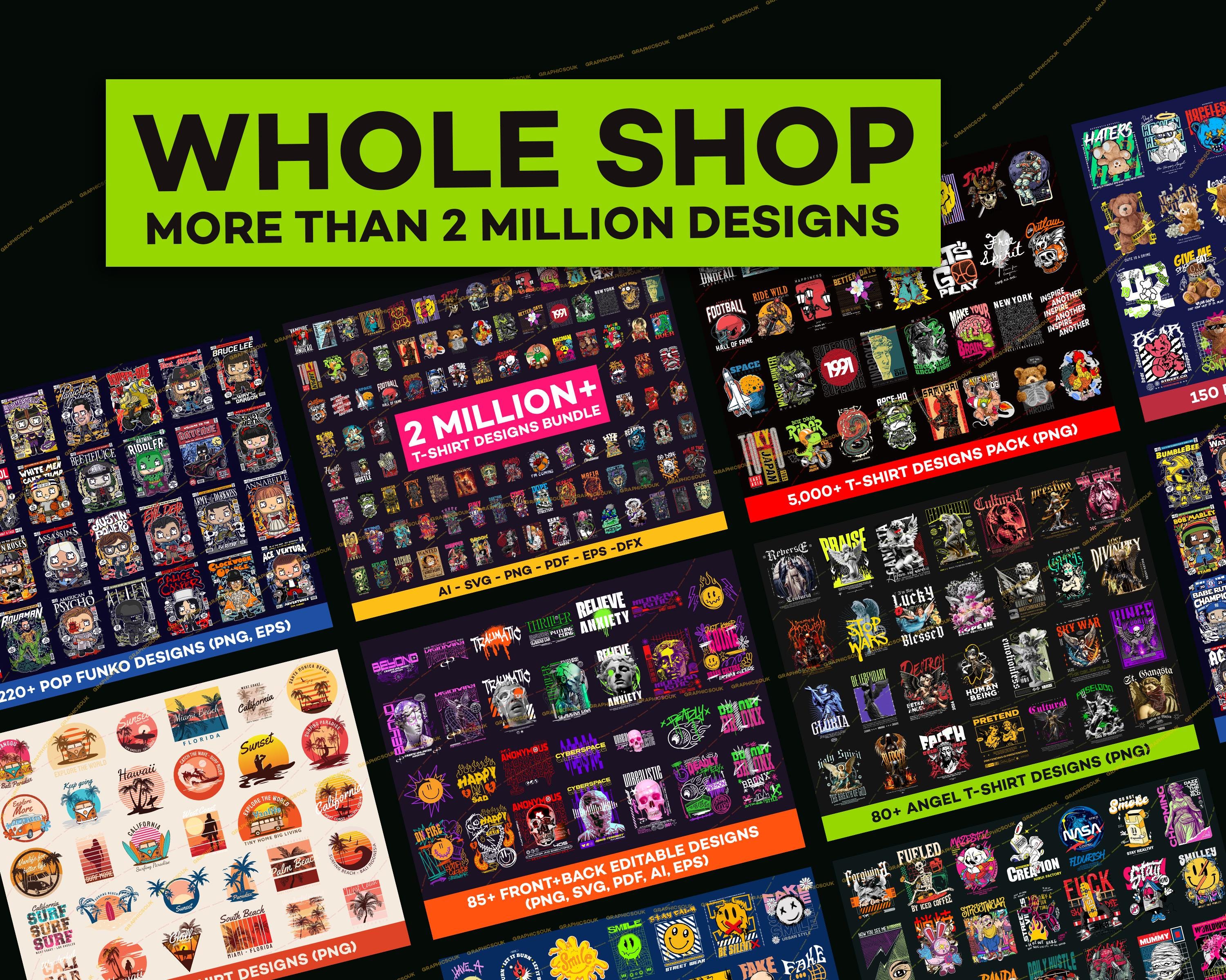 Whole Shop T-Shirt Design Bundle, Complete Shop Bundle, Streetwear Pack, Tshirt Designs, Tshirts Bundle,  Print Design, Tshirt Graphics
