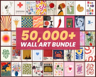 50,000 Wall Art Bundle | PLR MRR Commercial Use Prints | 300 DPI Digital Posters | Vintage Modern Etsy Seller Pack