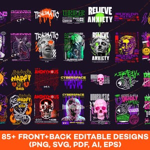 85+ Front+Back Editable T-Shirt Designs Bundle, Streetwear art, Tshirt Designs, Tshirts Bundle, T-Shirt Print Design, Tshirt Graphics
