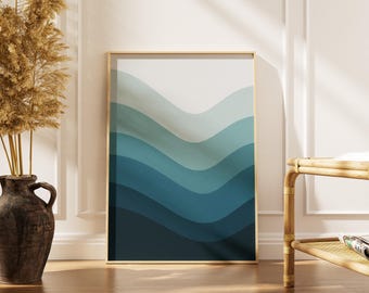 Minimalist Abstract Waves Pattern Wall Art Print | Modern Ocean Lines Poster | Neutral Boho Aesthetic Decor | Gallery Wall Digital Download