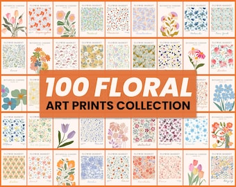 100 stampe artistiche floreali da parete / Poster botanici stampabili / Arte floreale vintage / Arredamento estetico per la casa / Download digitale