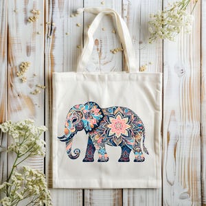 Bright Elephant Tote Bag – Durable Poly-Cotton Blend | Reusable Custom Canvas Bag | Cheerful Gift for Animal Lovers & Pattern Fans