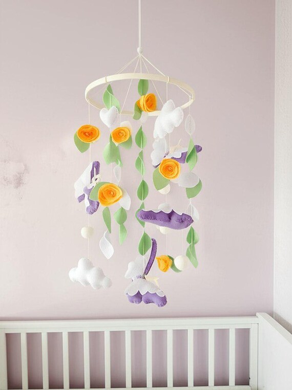 Baby Girl Mobile, Felt Mobile Butterfly Mobile, Felt Flower Mobile
