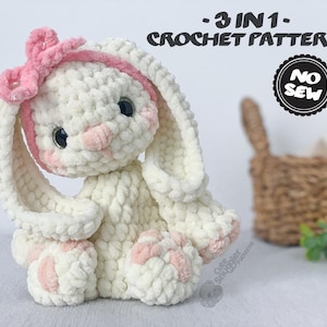 Bunny Snuggler Crochet Pattern: No Sew Lovey Easy Amigurumi Fast Rabbit Plushie 3-in-1 PDF