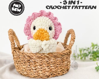 Duck Lovey Crochet Pattern: No Sew Snuggler Easy Amigurumi Fast Animal Plushie 3-in-1 PDF
