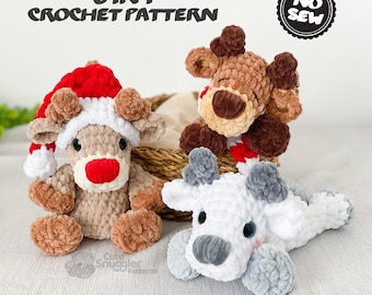 Patrón de ganchillo para peluche de reno: Peluche fácil y rápido sin costuras, amigurumi 3 en 1 (PDF)