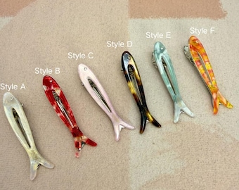 Minimalist Fish Hair Clips | Acetate Cutout Barrettes for Women | Tortoiseshell Hair Pin | Mermaidcore Ocean Aesthetic | Coastal Summer Hair