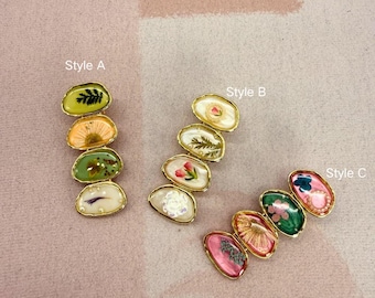 Botanical Floral Hair Clip | Vintage Style Gold Oval Barrette | Cottagecore Fairycore Hair Accessories | Pressed Flower Boho Pin for Women