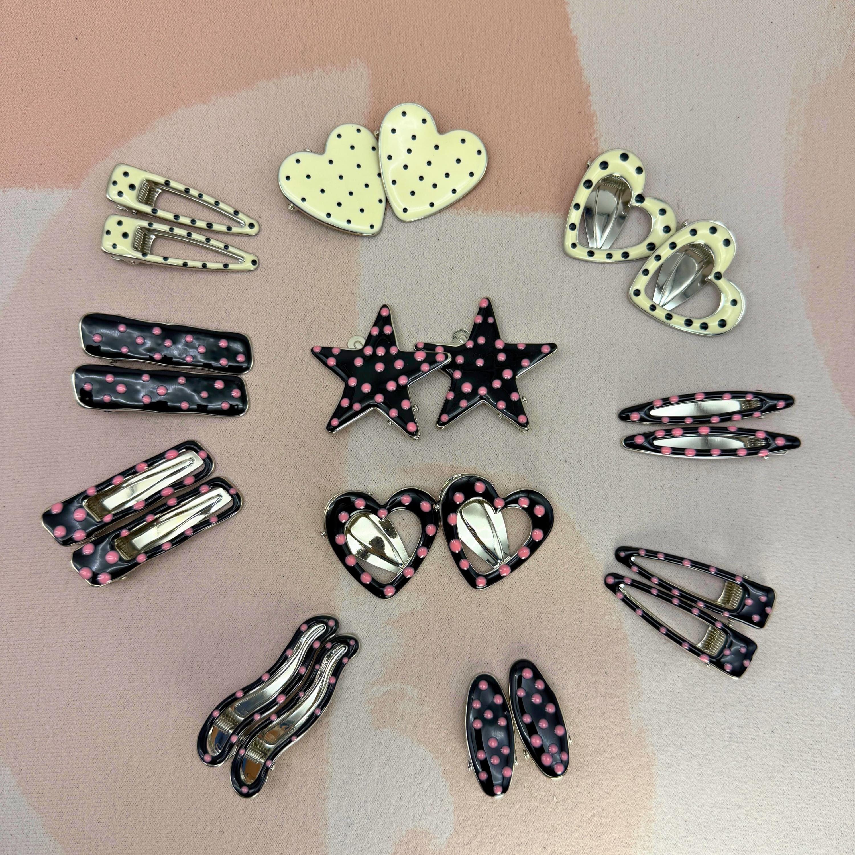 Funky Clips Polka Dot Hairclip Set, Y2K Star & Heart Hair Clips, Retro 90s Snap ...