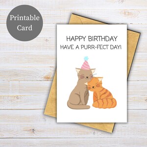 Printable Birthday Card, Cute Cats Happy Birthday, Print at Home, Greetings Card, Digital Download