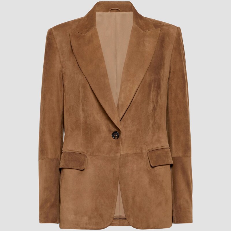Giacca Oversize Donna In Finta Pelle Scamosciata Con Colletto In Ecopelle A Contrasto, Tasche, Coulisca In Vita, Marrone