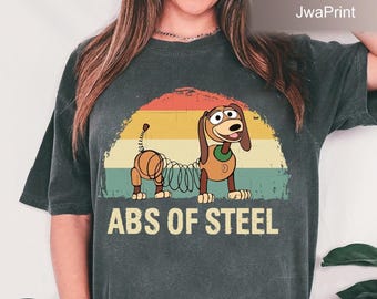 ABS Of Steel Slinky Dog T-Shirt, Shirt, Funny Disney Toy Story Tee, Great Gift for Men and Women, Retro 90s Movie Design, Pixar
