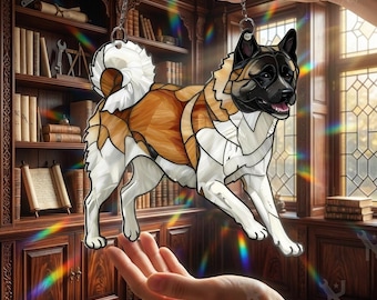 American Akita Acrylic Window Hanging, Dog Suncatcher Decor, Akita Gift, Pet Lover Window Art, Stained Glass Style, Dog Mom Decor, Dog Lover