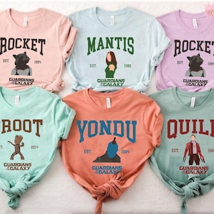 Personalized Guardians of the Galaxy Characters T-Shirt, Star-Lord Gamora Rocket Groot, Crop Top, Matching Avengers Friends Tee