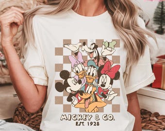 Retro Mickey & Co 1928 Checkered T-Shirt, Shirt, Disneyland Tee, Disneyland Gift, Mickey And Friends Family Shirt, Disneyworld Shirt
