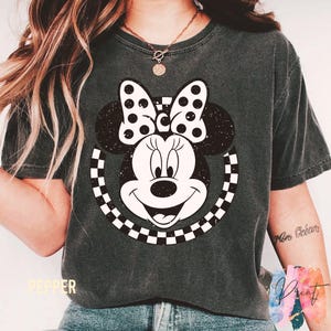 Checkered Mickey Minnie Shirt, Disney Valentine Tee, Vintage Mickey Head Design, Retro 90s Disney Couple Gift, Classic Cartoon Lover Apparel