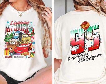 Lightning McQueen Christmas T-Shirt, Crop Top, Disneyland 2025 Holiday Design, Cars Disney Collection, Festive Movie Tee for Kids and Fans