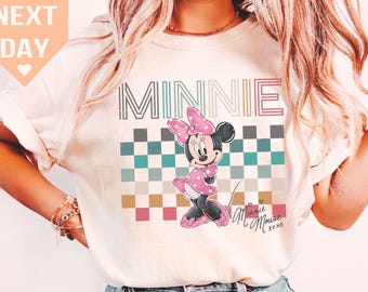 Camiseta retro de Minnie Mouse a cuadros de los 90, estilo vintage Disney, lindo regalo para niñas, diseño clásico del Club de Mickey Mouse, camiseta para fans de los dibujos animados