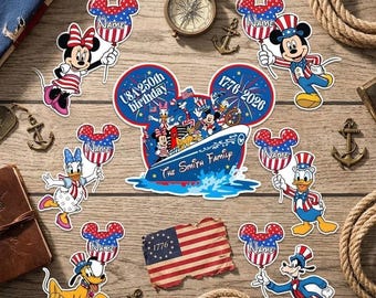 Custom Disney 4th of July 2026 Cruise Magnet, 250th USA Birthday Mickey & Friends Patriotic Family Independence Day Flag Magnet