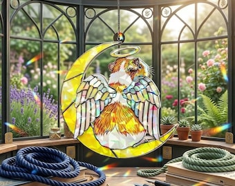Guinea Pig Angel Ornament: Holographic Acrylic Pet Memorial Window Hanging Decor