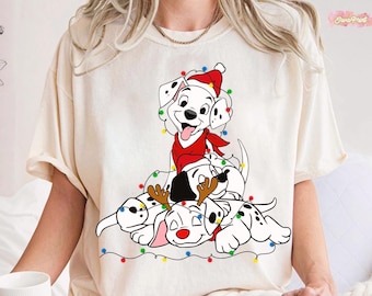 Disney 101 Dalmatians Christmas Lights T-Shirt, Crop Top, Cruella De Vil Design, Santa Dog Holiday Tee, Christmas Vibes Shirt