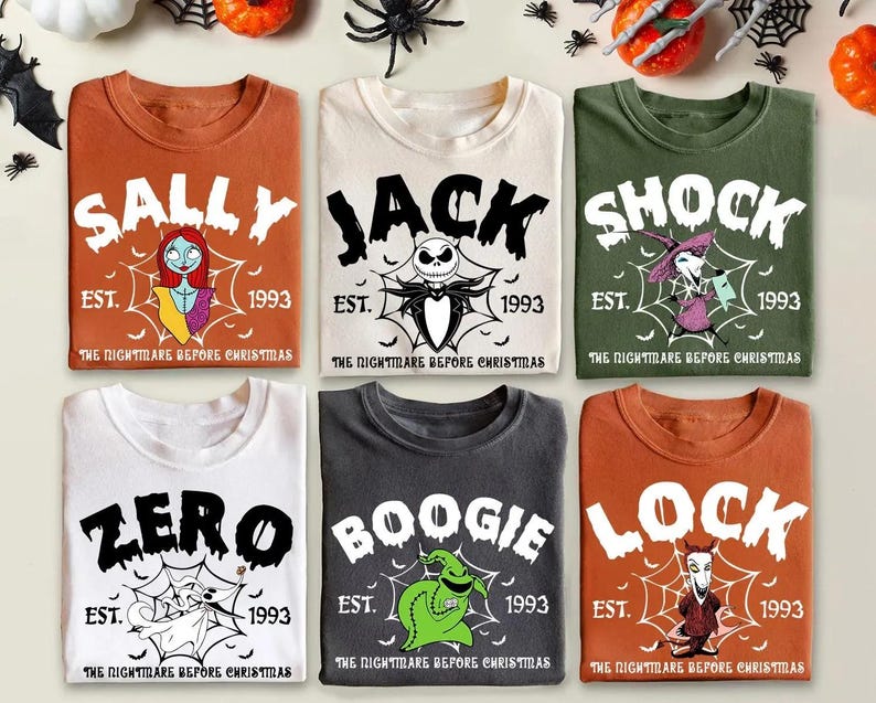 Vintage Nightmare Before Christmas Tee, Jack, Sally, Boogie, Lock, Shock, Zero Halloween Shirt, Disney Family Matching Halloween Tops image 1