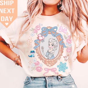 Disney Elsa Princess T-Shirt, Coquette Bow Design, Frozen Inspired Tee, Perfect for Disneyland or Disney World, Girls Trip Gift