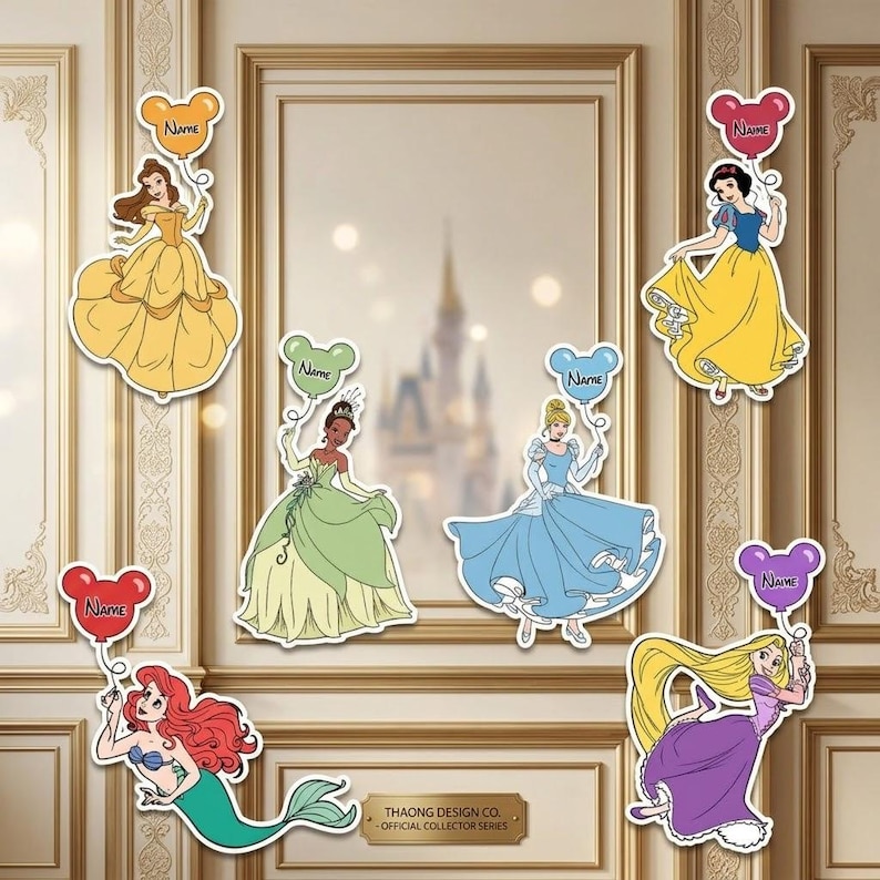 Disney Princess Cruise Line Magnets – Mickey Balloon, Cinderella, Belle, Ariel, Moana Family Vacation & Girls Trip Magnets image 1