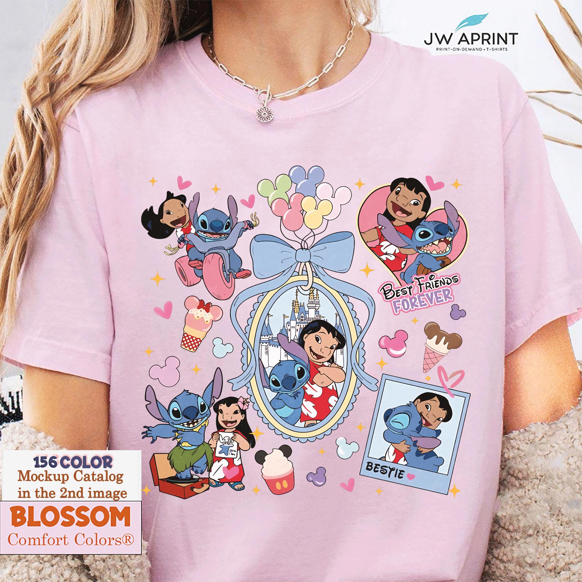 Retro 90s Lilo And Stitch Bow Tee, Disneyland Souvenir Shirt, Cute Disney Character Design, Perfect for Women and Kids