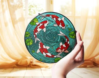 Koi Fish Glass Suncatcher, Japanese Koi Window Ornament, Birthday Gift, Fish Decor, Stained Glass Art for Fish Lovers, Home & Garden Decor