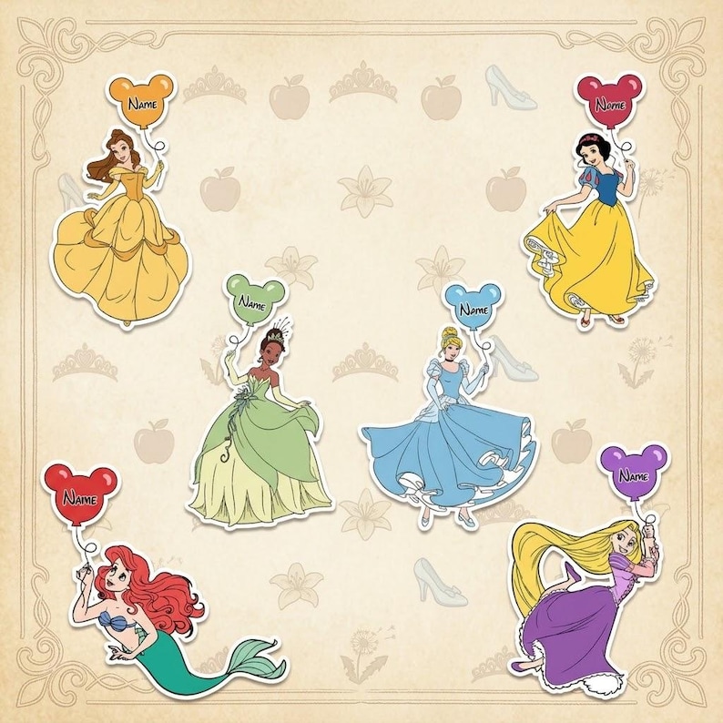 Disney Princess Cruise Line Magnets – Mickey Balloon, Cinderella, Belle, Ariel, Moana Family Vacation & Girls Trip Magnets image 2