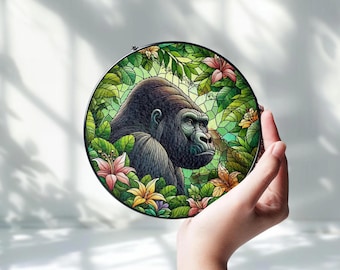 Silverback Gorilla Suncatcher, Gorilla Glass Art, Hanging Gorilla Decor, Wild Animal Gift, Funny Gorilla Present, Window Decoration