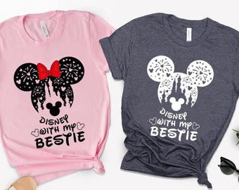 Disney With My Bestie T-Shirt, Shirt, Minnie Mouse Design, Mickey Ear Bestie Shirt, Friends Matching Outfit, Disneyland Trip Gift