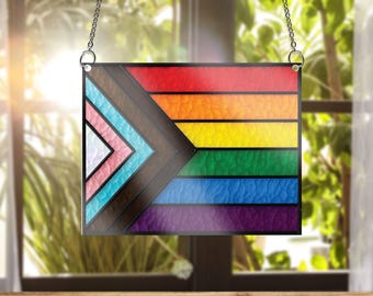 Progress Pride Flag Acrylic Window Hanging: Rainbow LGBTQ+ Decor for Equality & Pride