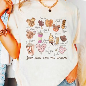 Retro 90s Just Here For The Snacks Shirt, Disney Food Lover Tee, WDW Family Vacation Design, Mickey And Friends Gift Idea