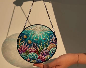 Colorful Coral GLASS Decor, Ocean Life Suncatcher, Beach Vibes, Window Hanging, Ocean Lover Gift, Coastal Home Decor, Sea Decor