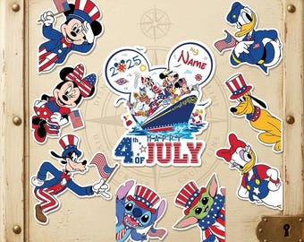 Custom Disney 4th of July 2026 Cruise Magnet, Mickey & Friends Patriotic USA Flag, Family Disney Independence Day Cruise Magnet
