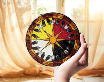 Medicine Wheel Suncatcher – Four Directions Glass Window Hanging Spiritual Decor