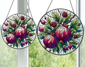 Pomegranate Branch Glass Ornament, Fruit Home Decoration, Window Fruit Art, Gift for Fruit Lovers, Pomegranate Suncatcher, Mom & Mama Gift