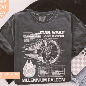 Retro 80s Star Wars Millennium Falcon Tee, Grey Schematics Vintage Design, Perfect Star Wars Gift, Classic Movie Shirt, Disney Collection