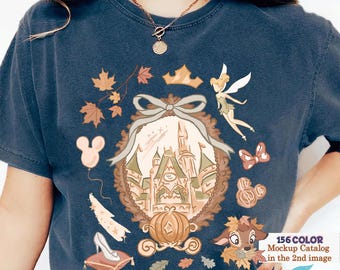 Disney Castle Coquette Bow Tee, Retro 90s Fall Disneyland Shirt, Vintage Disneyworld Design, Halloween Shirt for Women, Autumn Disney Gift