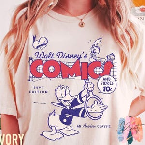 Camiseta retro de los 90 con la portada del cómic del Pato Donald de Disney, unisex, Magic Kingdom WDW, regalo de cumpleaños familiar, diseño clásico de dibujos animados, para adultos y niños.