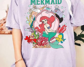 Koszulka z lat 90. z Małą Syrenką, kolekcja Disney Ariel, wzór Ursuli Sea Witch, idealna dla fanów Disneya, prezent z filmu Księżniczka