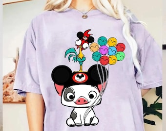 Koszulka Disney Moana Pua i Hei Hei Vacay Mode, koszulka z motywem balonu Myszki Miki, idealna dla fanów Disneya, kolekcja zwierząt Moana