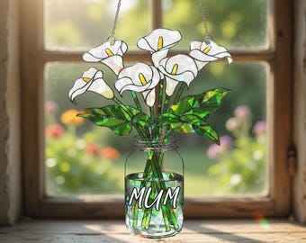 White Calla Lily Holographic Ornament, Acrylic Flower Window Hanging Art, White Lily Home Decoration, Gift for Her, Mother’s Day Present