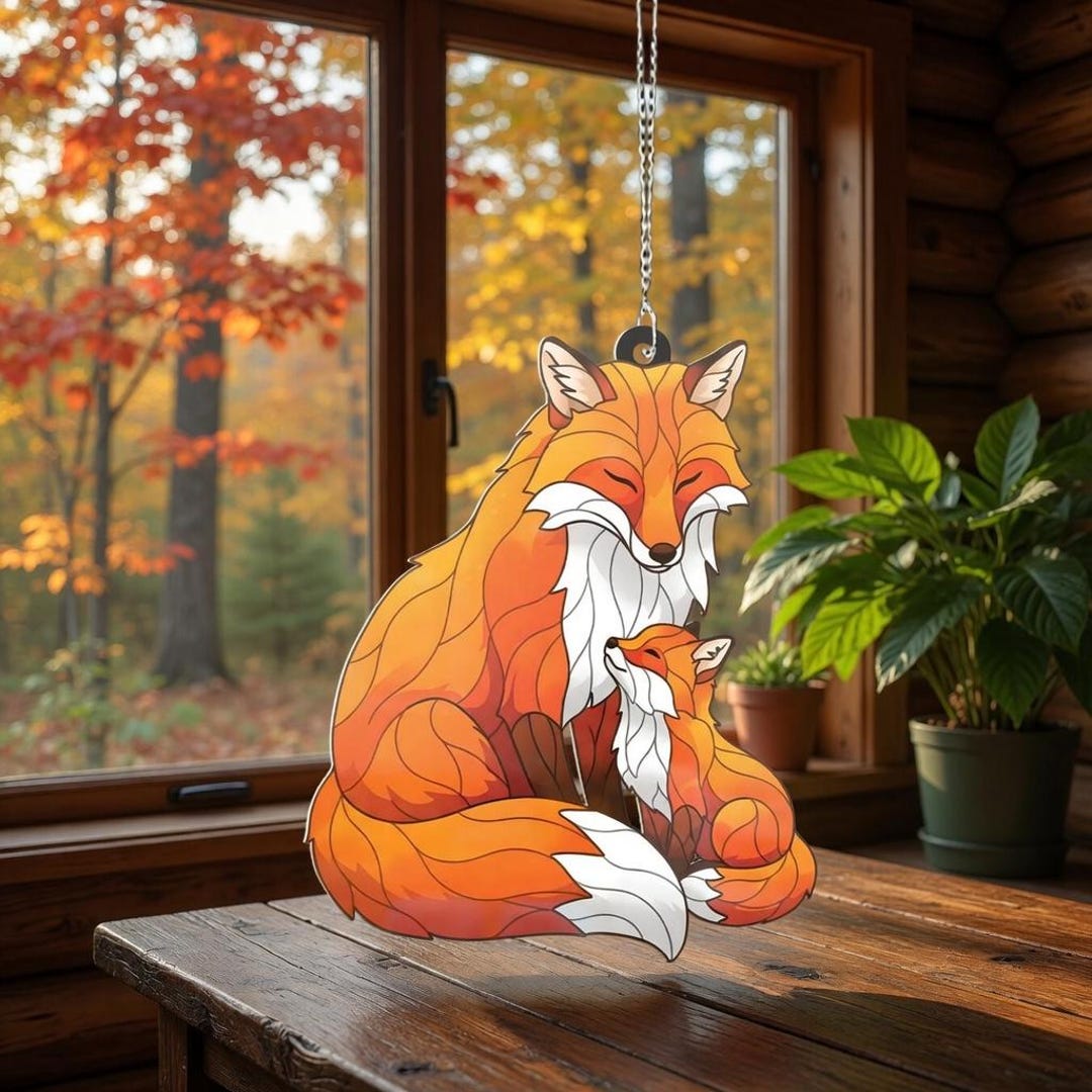 Fox Window Mama Fox and Baby Fox ACRYLIC Window Hanging, Fox Home Decor, Fox ...